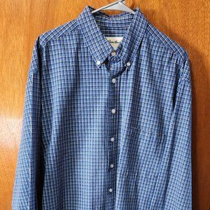 Men's XLT Tall Eddie Bauer Blue Plaid Heavy Cotton Long Sleeve Button Down Shirt